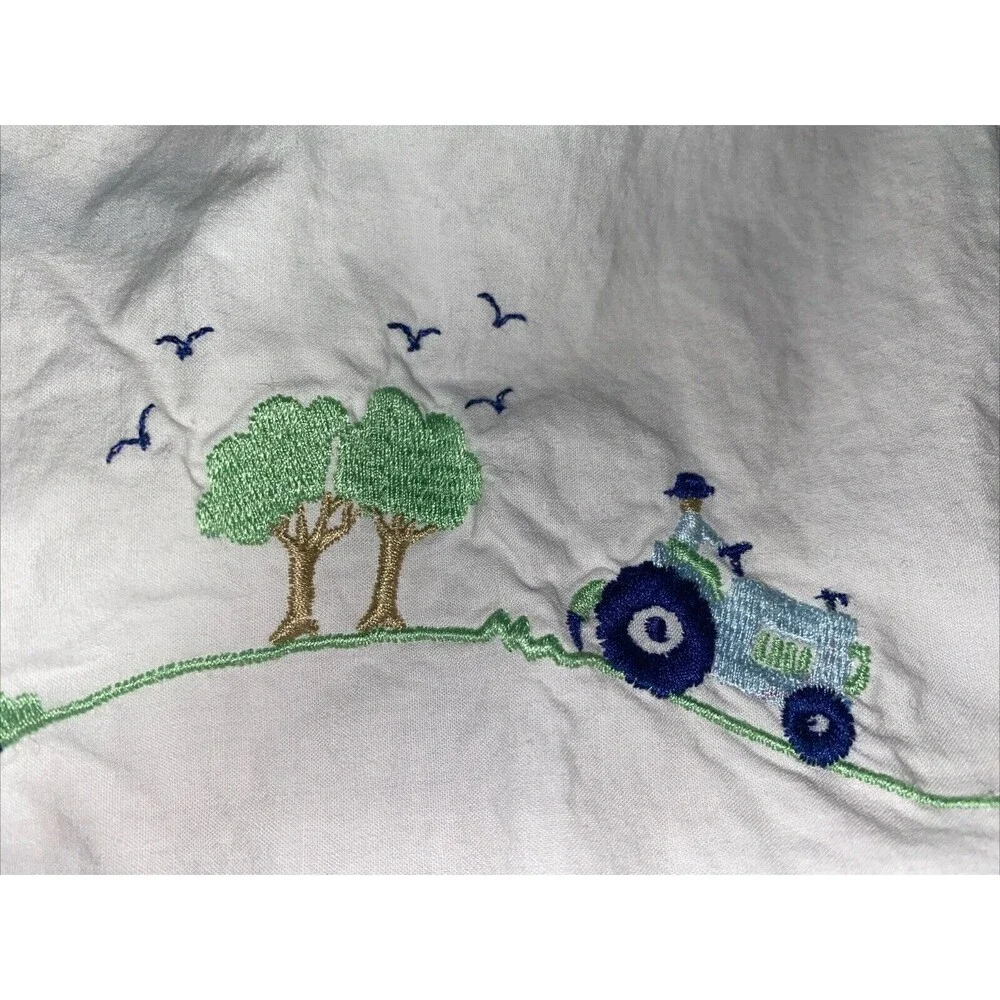 Pottery‎ Barn Kids Bed Skirt TRACTORS Farm Rooster Embroidered Twin